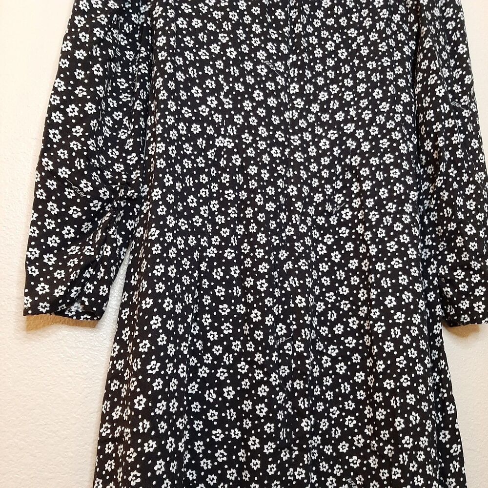 NEW AFRM Nordstrom Madsen Dress Black Women Size M Long Sleeve Ditsy Floral Slit - Picture 13 of 14
